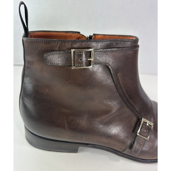 Santoni Monk Strap Boots Brown Leather Designer Dress Loafers Men's Size D 12 - Picture 11 of 16